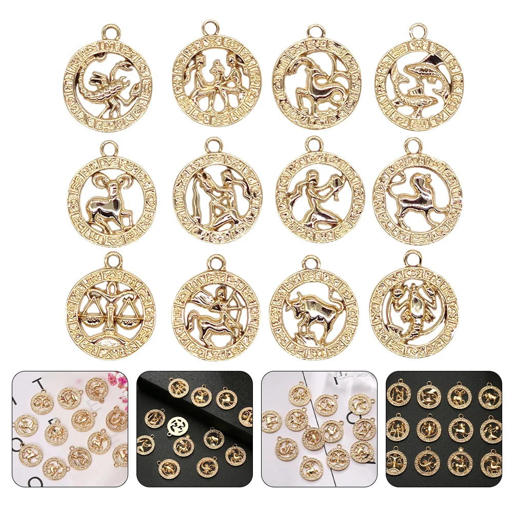 12 Pcs Zodiac Pendant Durable Jewelry Making Ornaments Delicate Fashion Creative Decorations DIY Attractive