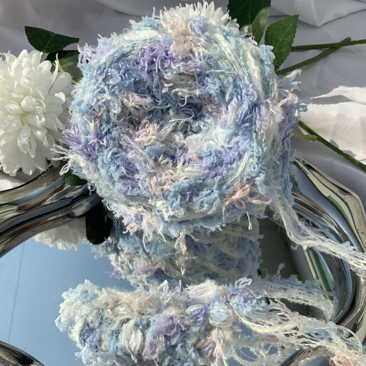 Blue Bell DIY New Hand Weaving Long Hair Popular Hand Mixed Line Yarn Ball Hippo Hair Weaving Handmade Craft Wool Yarn