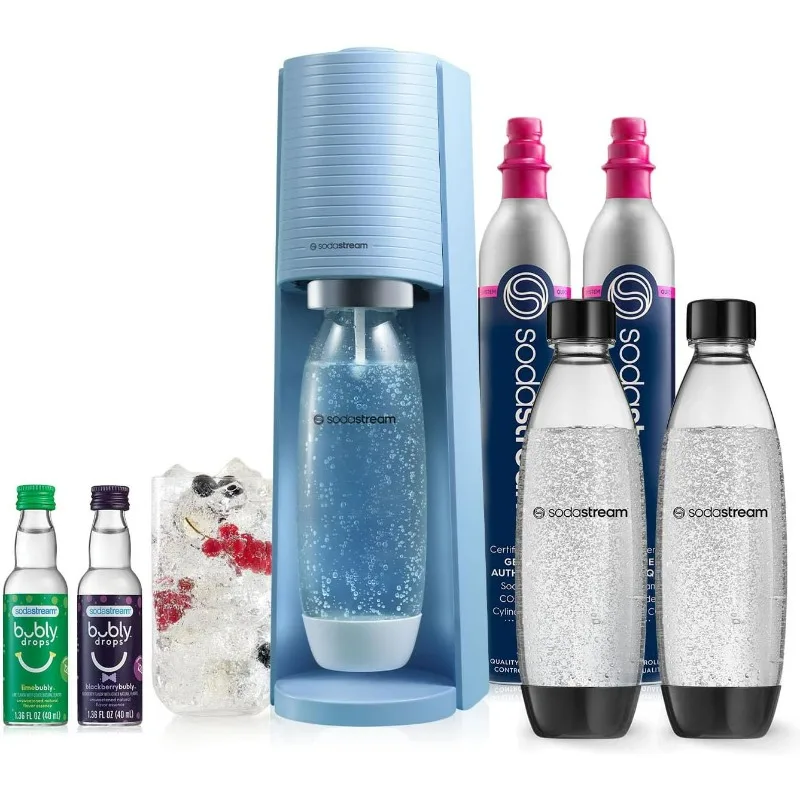 

Terra Sparkling Water Maker, VALUE BUNDLE CQC CO2 system Includes 2x CO2 Cylinders, 3x 32 Fl Oz Dishwasher Safe Bottles