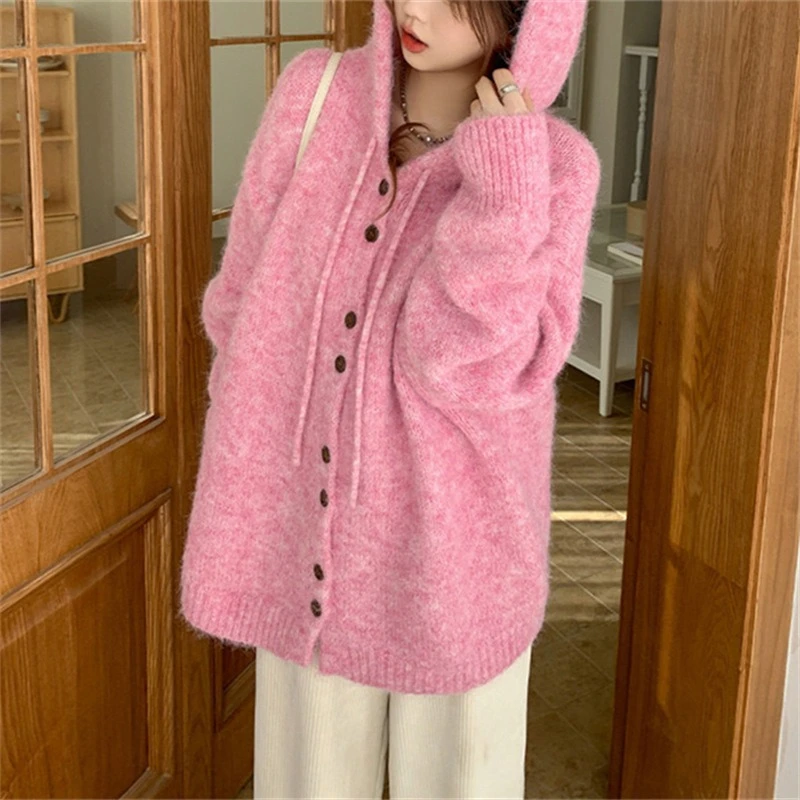 

Hooded Sweater Cardigan Women Thickened Korean Loose Lazy Wind Sweater Coat in Autumn and Winter