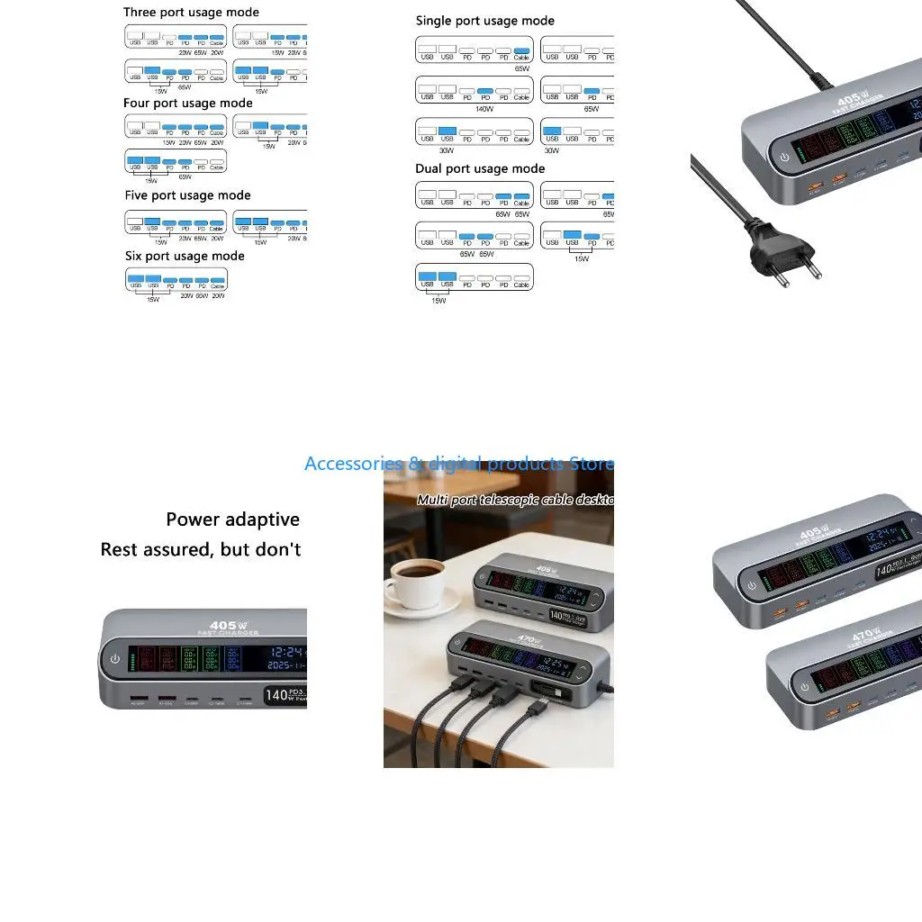 77JD Station With Color Screen Display And 65W Retractable Cable Supports Multiple Devices Simultaneous Charging