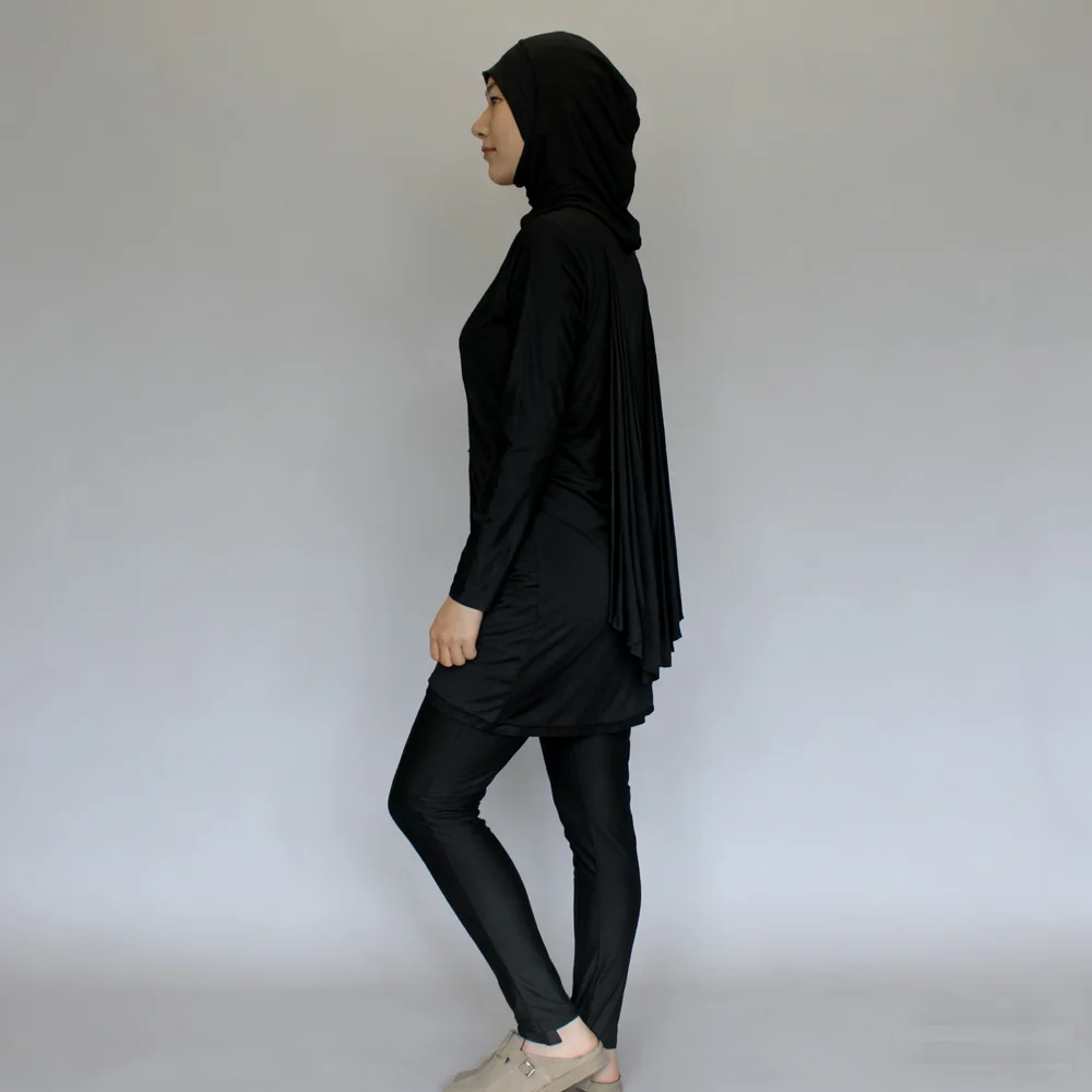

3pcs Modest Muslim Swimwear Black Burkini Zipper Women Swimsuit Set Full Cover Hijab Beachwear Islamic Swimming Bathing Suit New