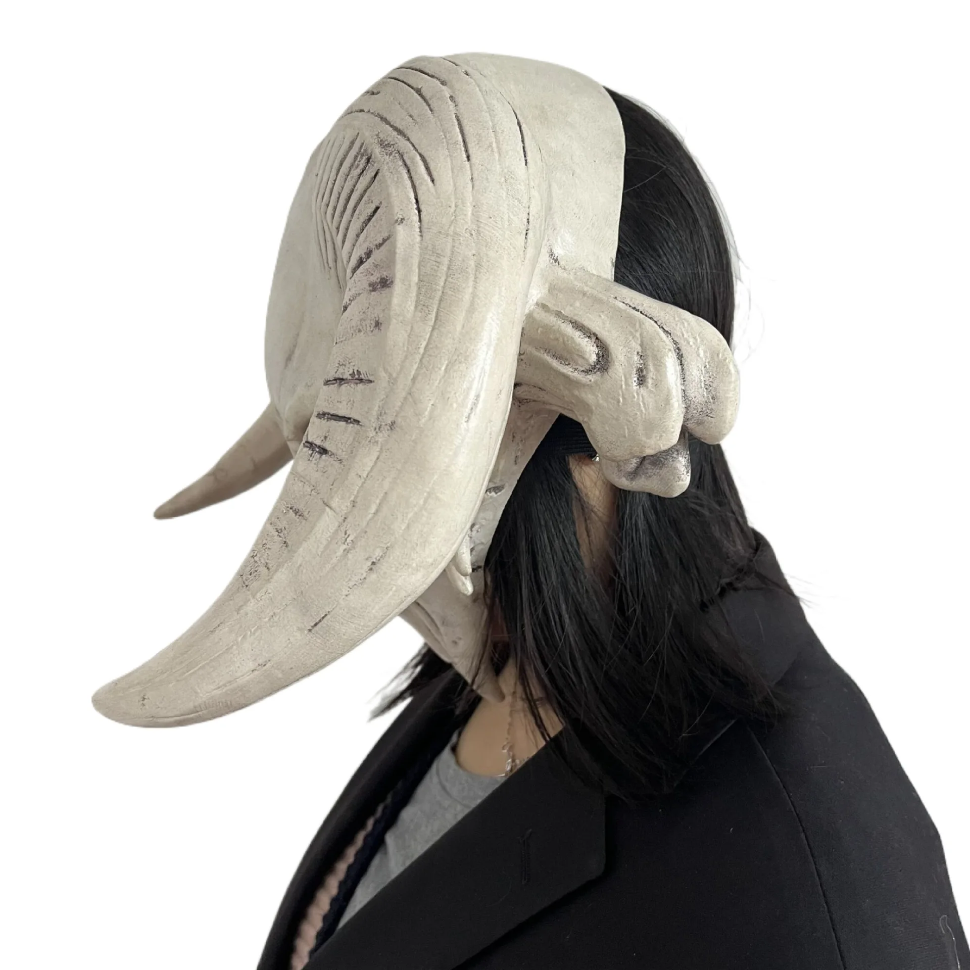 Ziegenschädelmaske mit großen, geschwungenen Hörnern, Latex-Tierknochenmaske, Halloween-Cosplay-Kostüm-Kopfmaske für Partys und Verkleidungen. – Detail 3