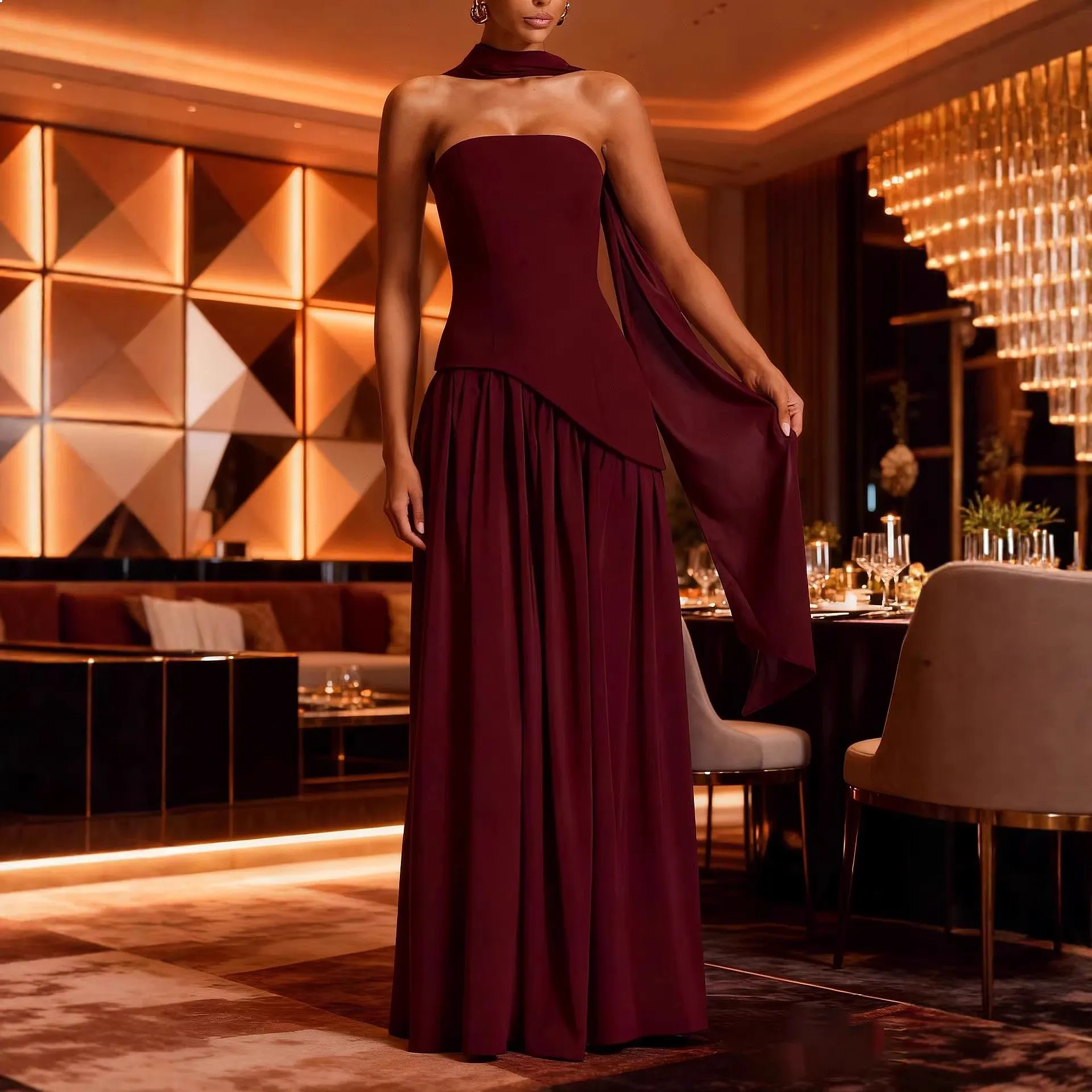 Backless Dress Satin Bodycon Midi Dress with Slit Evening Gown