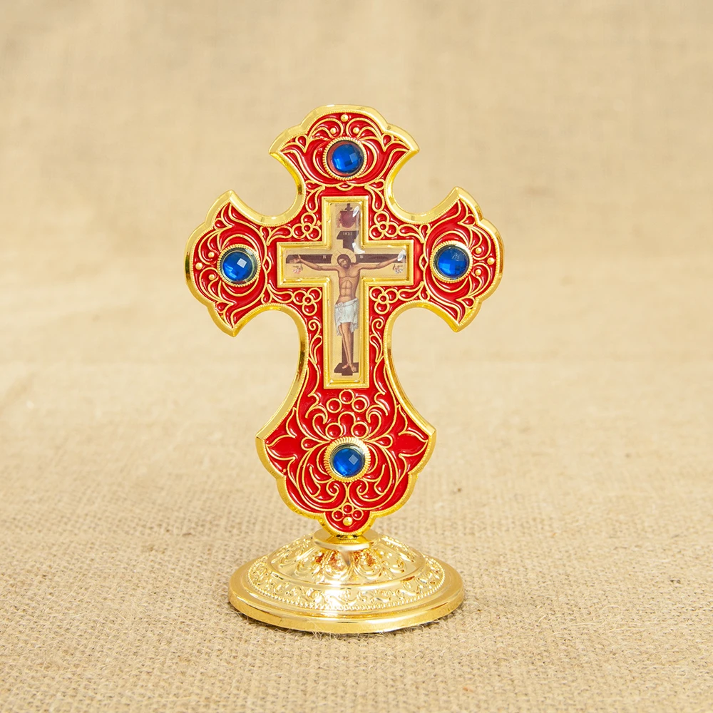 HTISOK Ostorthodoxes Kreuz Jesus-Kruzifix Christliches Standkreuz mit Sockel für Kirchen- und Heimdekoration Religiöse Artikel – Detail 10