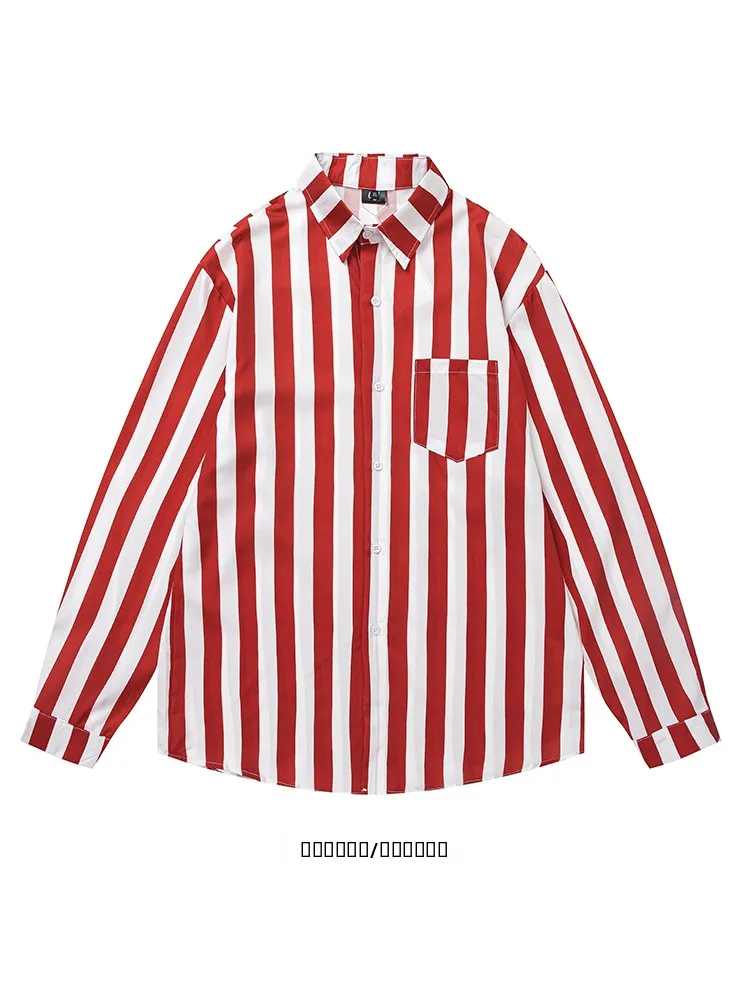 

Свободная рубашка с длинным рукавом, в полоску, с контрастным воротником, повседневная, универсальная, осенне-зимняя мужская одежда от бренда Emotion Trendy