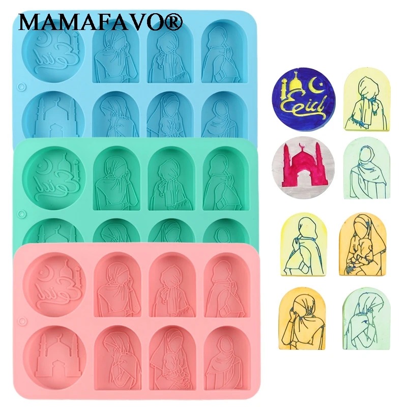 6-Cavity Eid al Fitr Mubarak Ramadan Candle Soap Mold DIY Relief Islamic Image Cake Dessert Mold Middle Eastern Festival Decor
