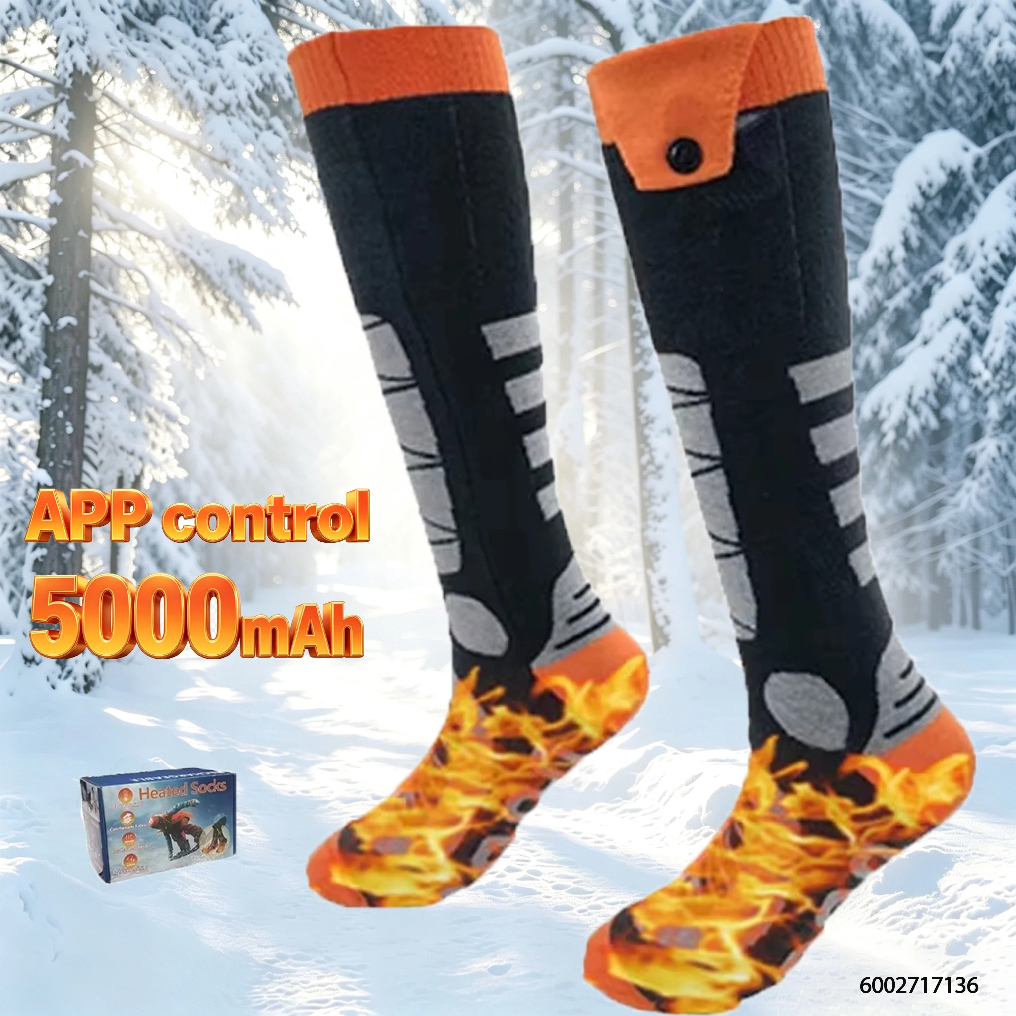 APP Control Heated Socks Rechargeable 5000mah Electric Heated Skiing Socks Snowboarding Outdoor Sports Foot Winter Therma Socks