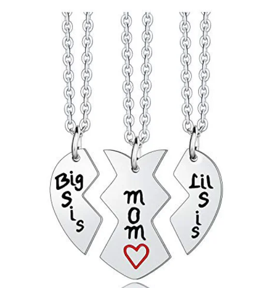 Womens Necklaces Fashion Set Of 3 Mother Daughter Necklace Set Big Sis Lil Sis Mom Letter Jewelry Gift Necklace With Heart чокер