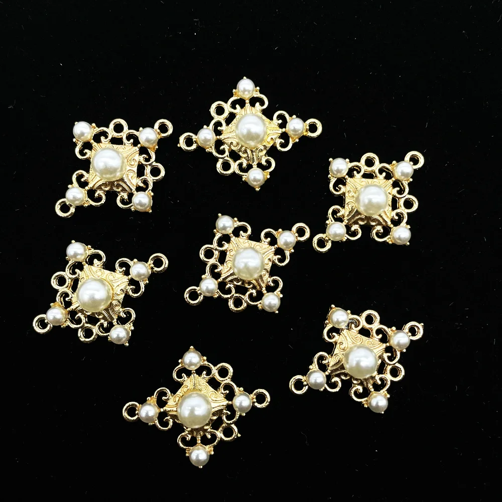 10Pcs Alloy Pearl Gold Pendant Decorative Button Flatback Ornaments Jewelry Earrings Choker Hair Clothing DIY Crafts Accessories