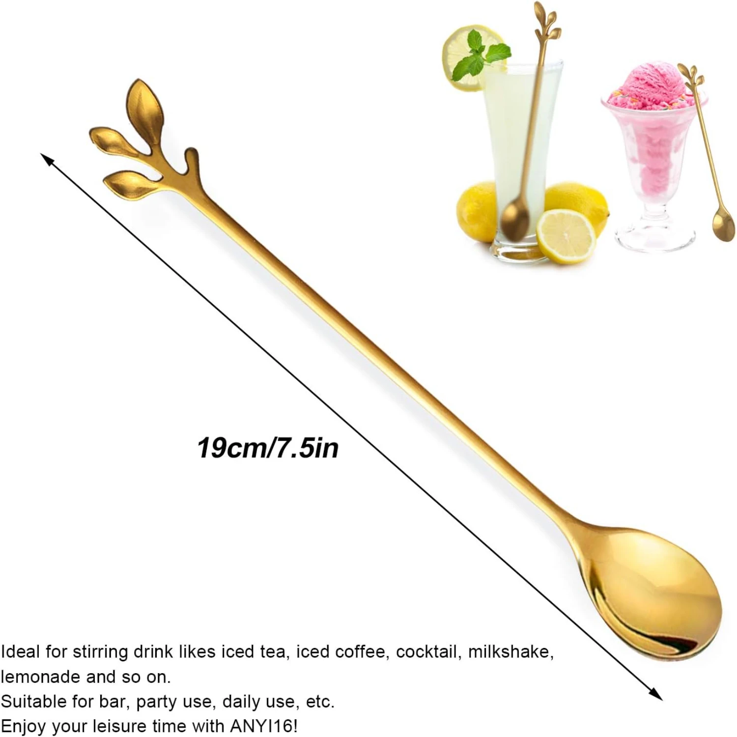 Long Handle Tea Coffee Spoons Set, 7.5