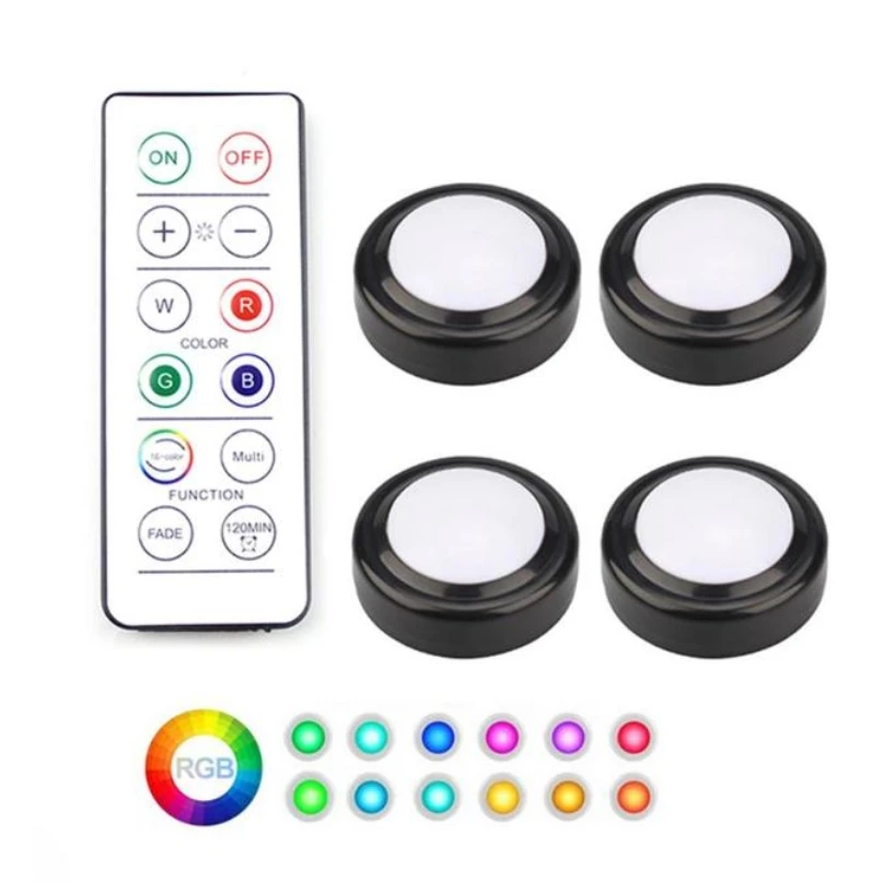 

Remote Control LED Puck Lights Dimmable RGBW 16 Colors Kitchen Hallway Closet Cabinet Lights Touch Sensor Decor Night Lamp