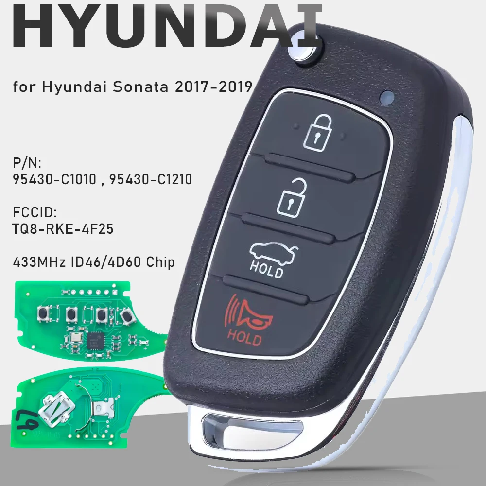 KEYECU 95430-C1010 , 95430-C1210 Flip Remote Key 433MHz for 2017 2018 2019 Hyundai Sonata TQ8-RKE-4F25