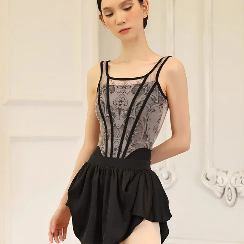 black mesh gymnastics leotard for women vest jumpsuit dancewear 2024 new adult ballet dance leotard unitard dancing clothes