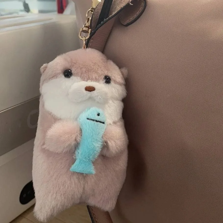 

12CM Make a Wish Otter Hug Fish Plush Toy Keychain Otter Bag Backpack Pendant Doll Animal Plush Toy Gifts for Kids