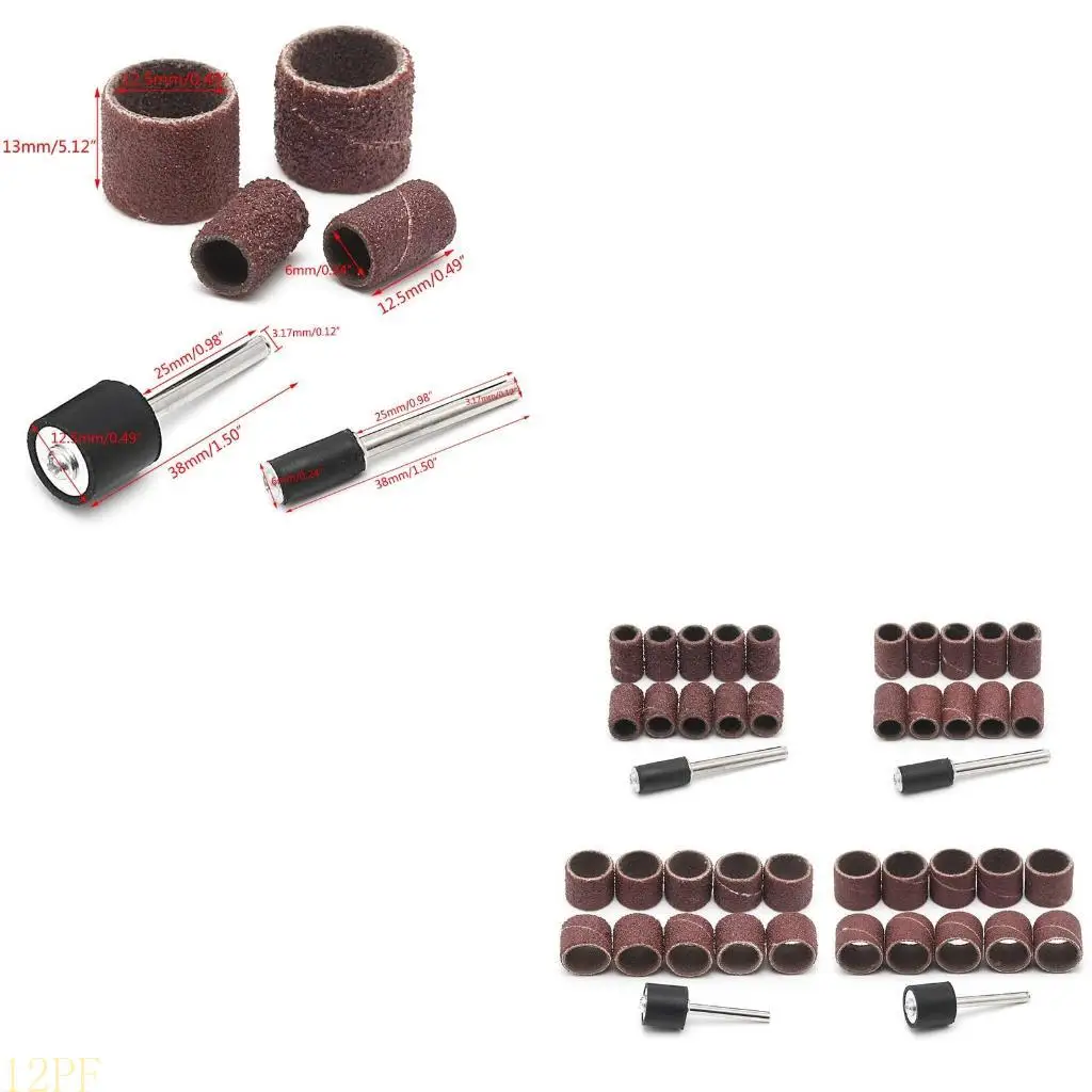 12PF 10 Pcs 12.5mm Grit 80# Sanding Bands +3.17mm Mandrel Rotary Tool Drill Bits