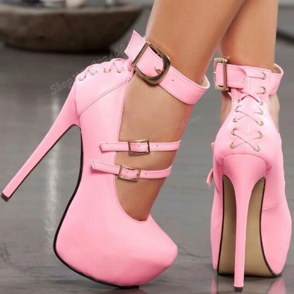 Pink Buckle Strap Decor Platform Pumps Cross Tied Design Stiletto High Heel Sexy Women Shoes 2024 Fashion Zapatos Para Mujere