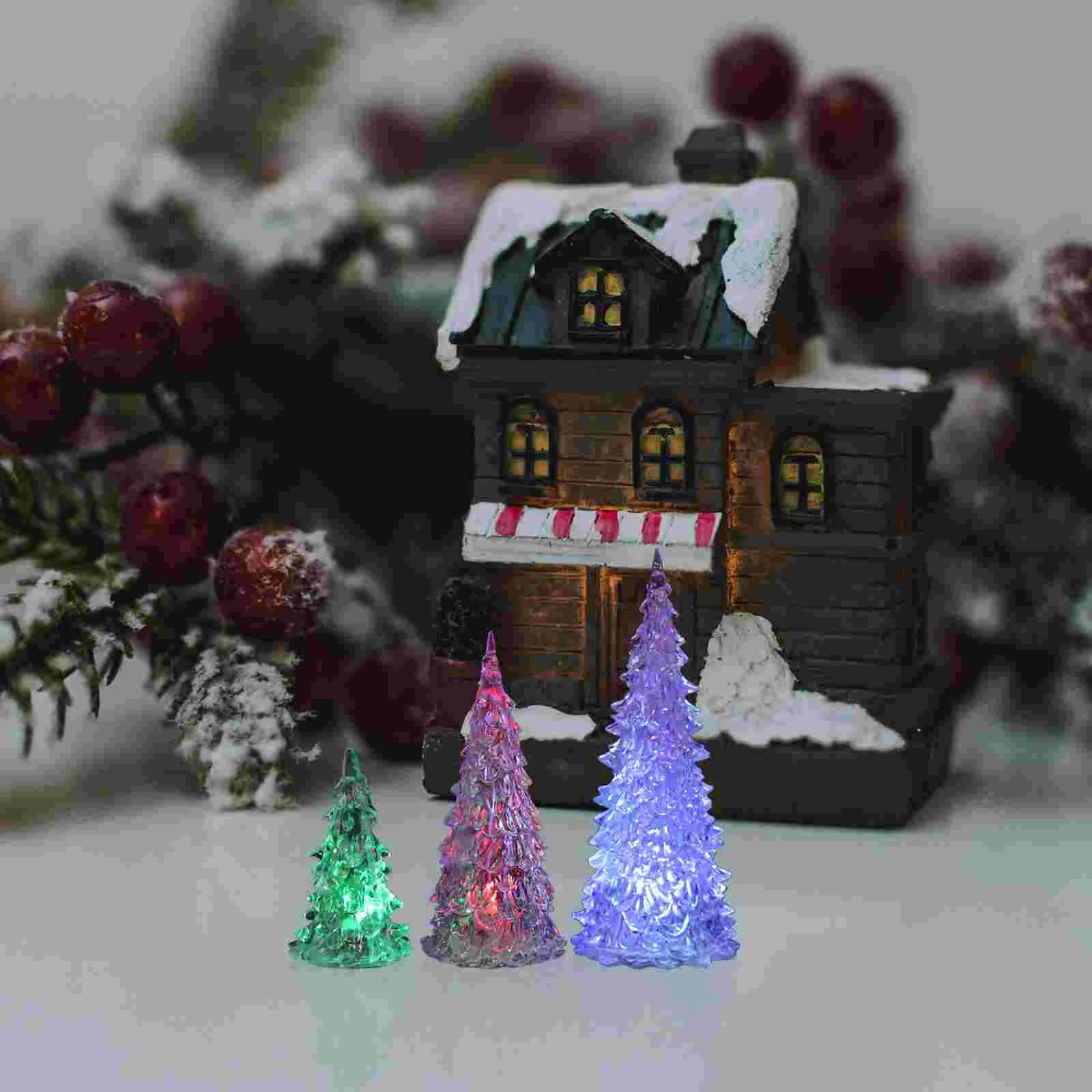 3 Pcs Outdoor Child Christmas Dining Table Decor Colour Changing Tree Glowing LED