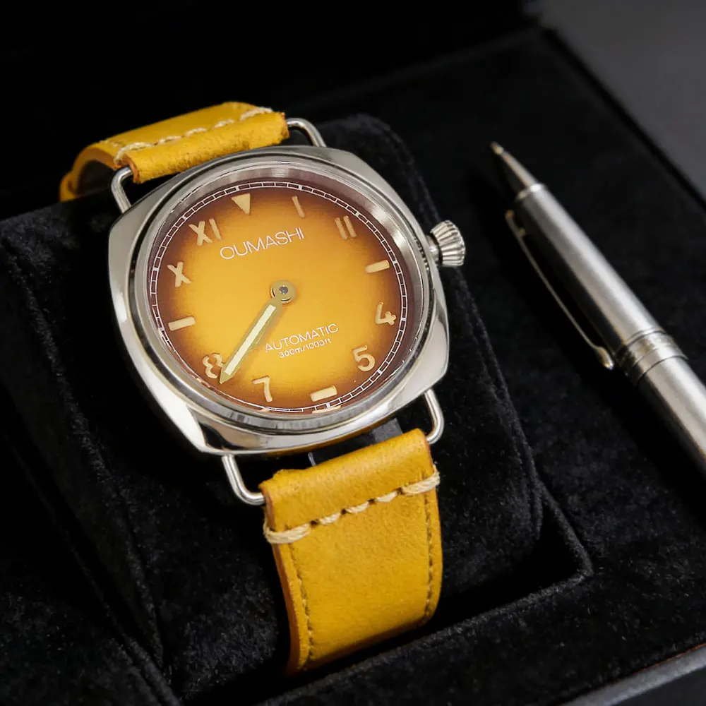 

Мужские винтажные часы 46 мм с механическим ручным заводом ST3600, кожаным ремешком и закаленным минеральным стеклом, индивидуальный дизайн ST3600