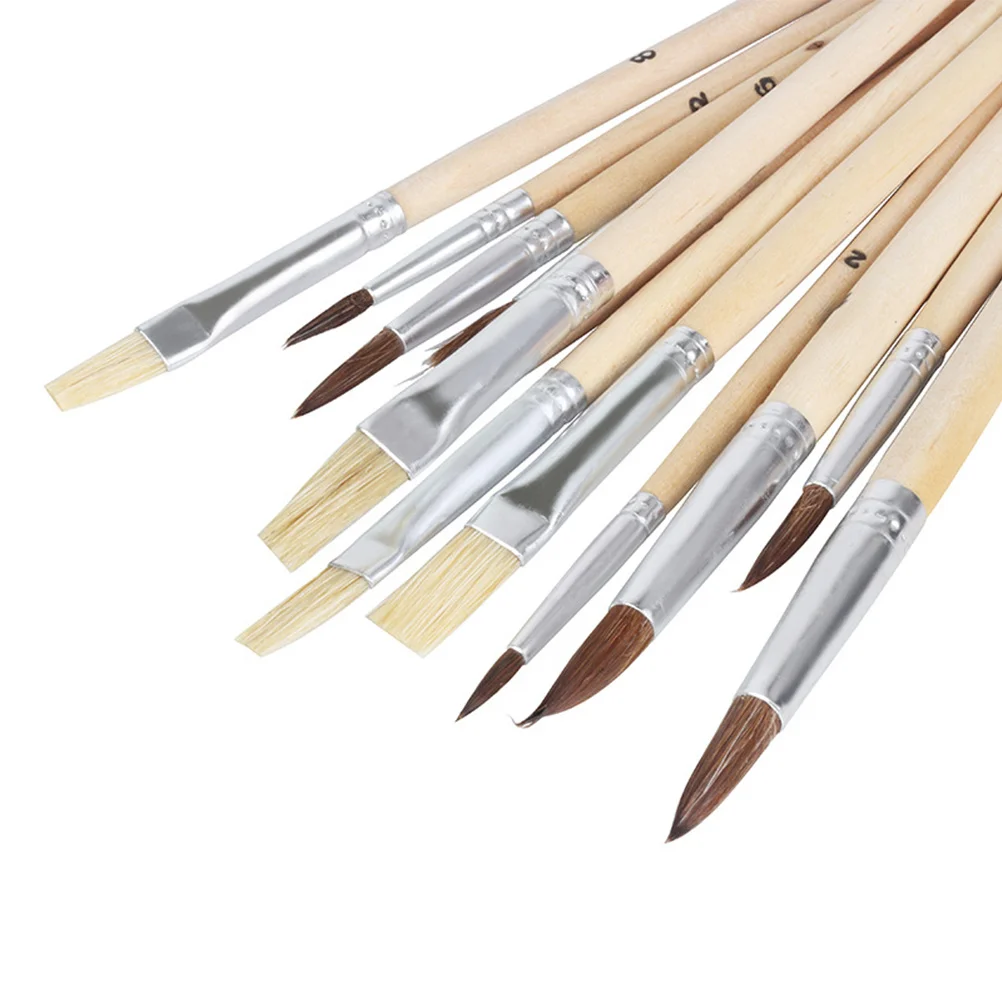 

13Pcs Durable Wooden Painting Brush Set for Oil Watercolor with 12 Brushes 1 Palette Tidy Wool Not Easy to Fade