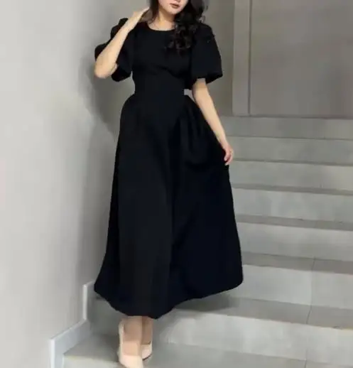 

Dress 2025 Summer New Latest Hot Selling Style Elegant Women's Round Neck Puff Sleeve Fashion Maxi Dress,pleated Flowy Long Gown
