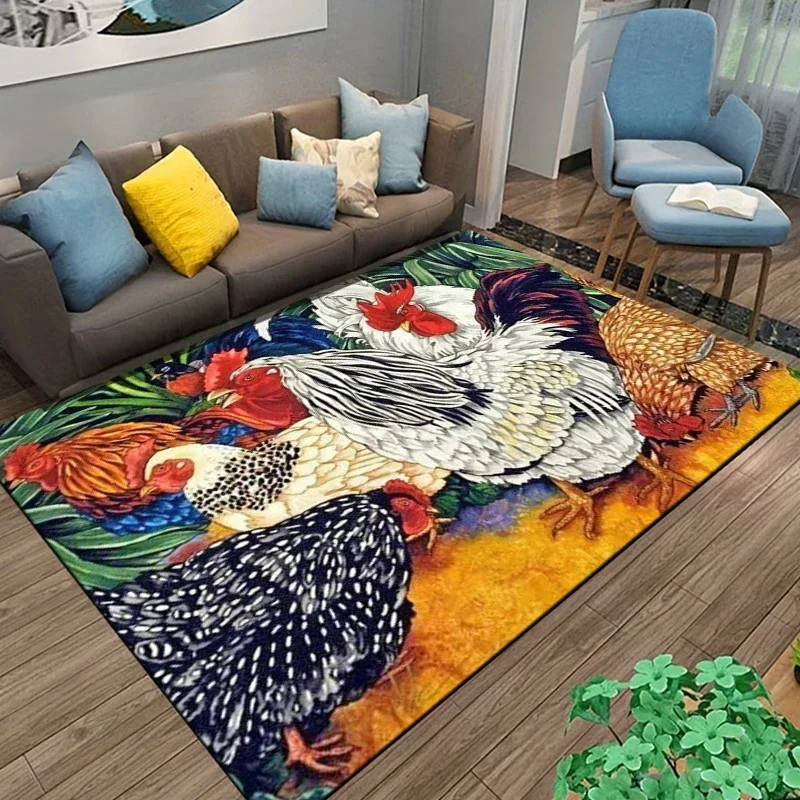 

Винтажный ковер с изображением петуха и курицы, большой, для гостиной, спальни, дивана, декоративный коврик, нескользящий придверный коврик