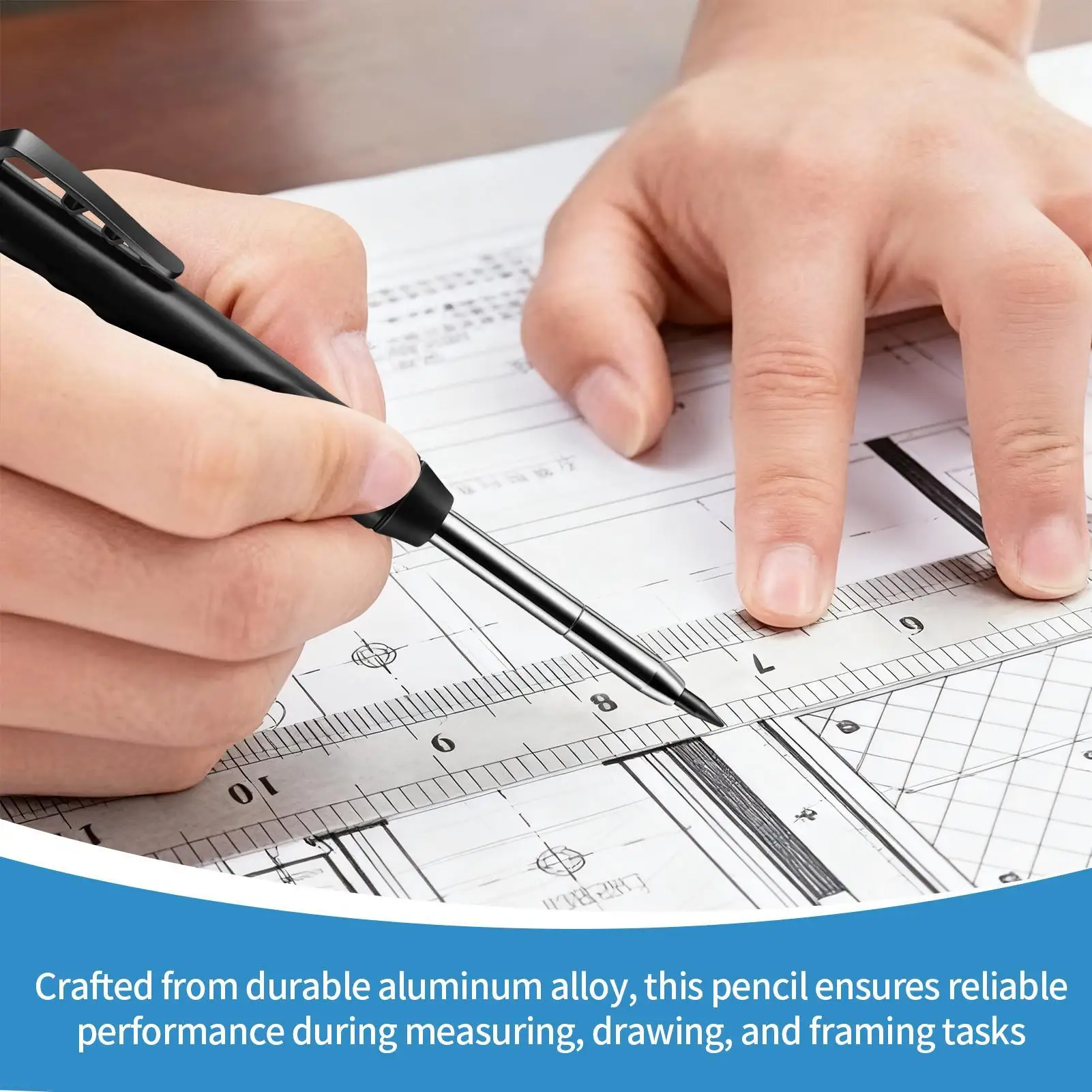 Aluminum Alloy Construction Pencil with Deep Holes DIY Carpentry Marking and Measuring Tool for Measuring Drawing Framing