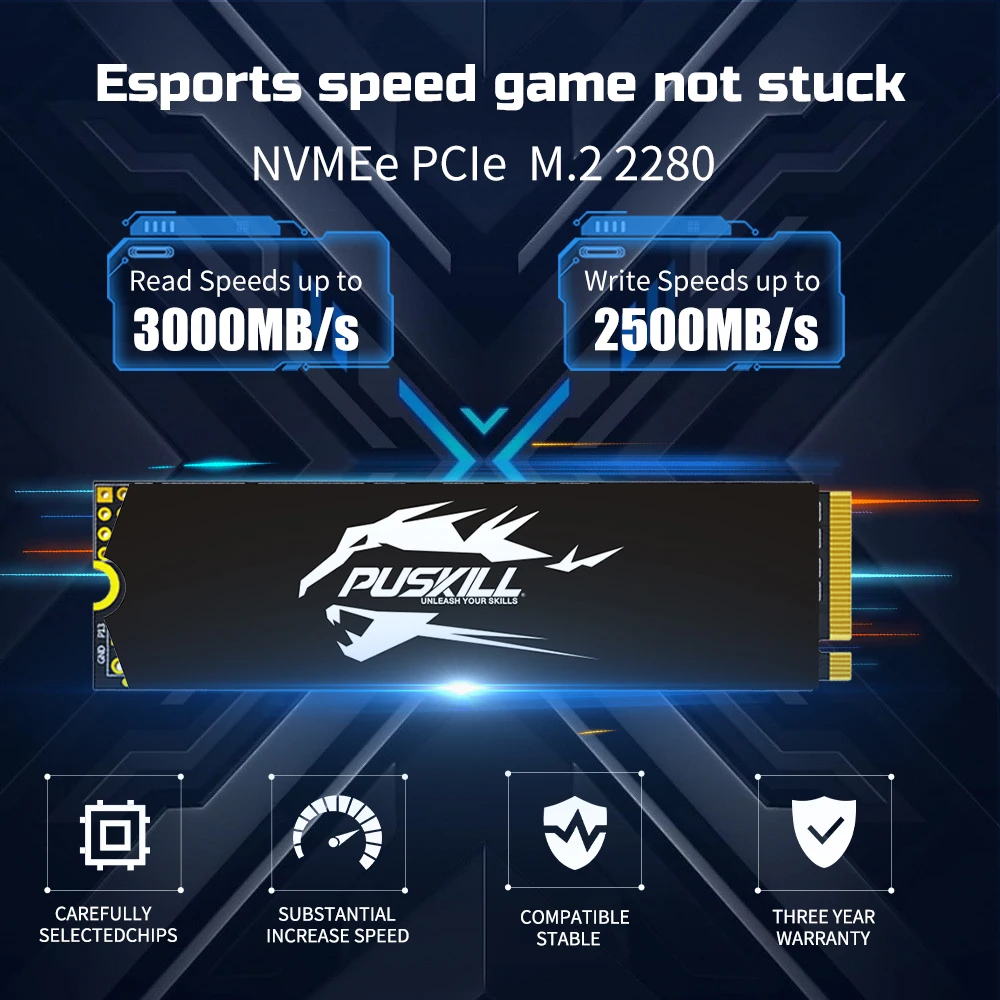 PUSKILL PCIe3.0 NVMe SSD M.2 1TB 512GB M2 2280 Disco duro Unidad de estado sólido interna para computadora portátil de escritorio