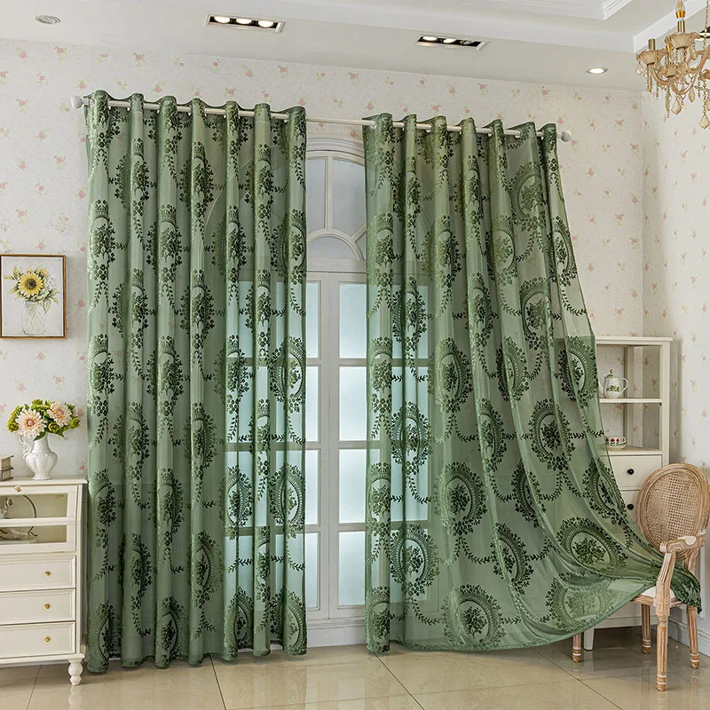 Retro Jacquard Geprägte Transparente Vorhänge Einfarbige Halbtransparente Voile Fenstergardine für Schlafzimmer Weiche Balkon Wohnzimmer Vorhänge