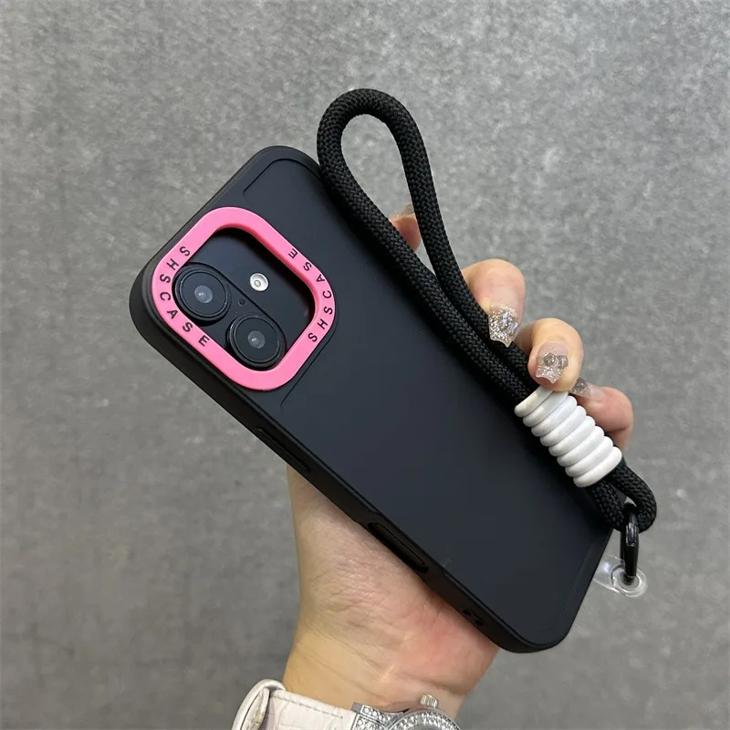 Funda protectora de lente de Color de colisión para iPhone 17 16 15 ProMax 17Air 14 Plus 13 12 11 Xs Max Xr X cubierta de correa de muñeca de lujo