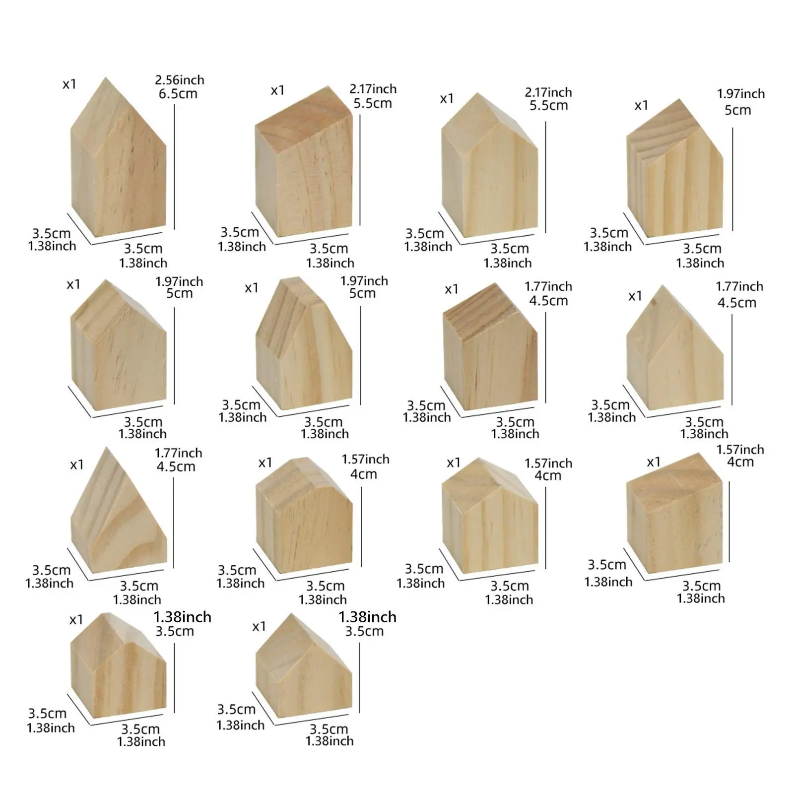 14x 未完成の木製ハウス ウッドブロック DIY ペイントギフト アート ファームハウス ブランク