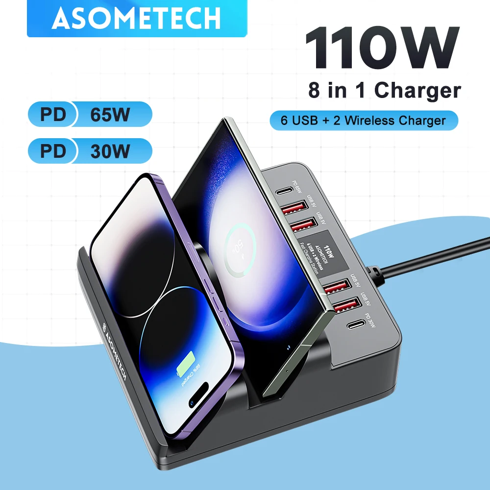 110W USB C Fast Wireless Charger QC3.0 PD PPS Type C Fast Charging Station Quick Charger for IPhone 13 / 14 Pro Max IPad HuaWei