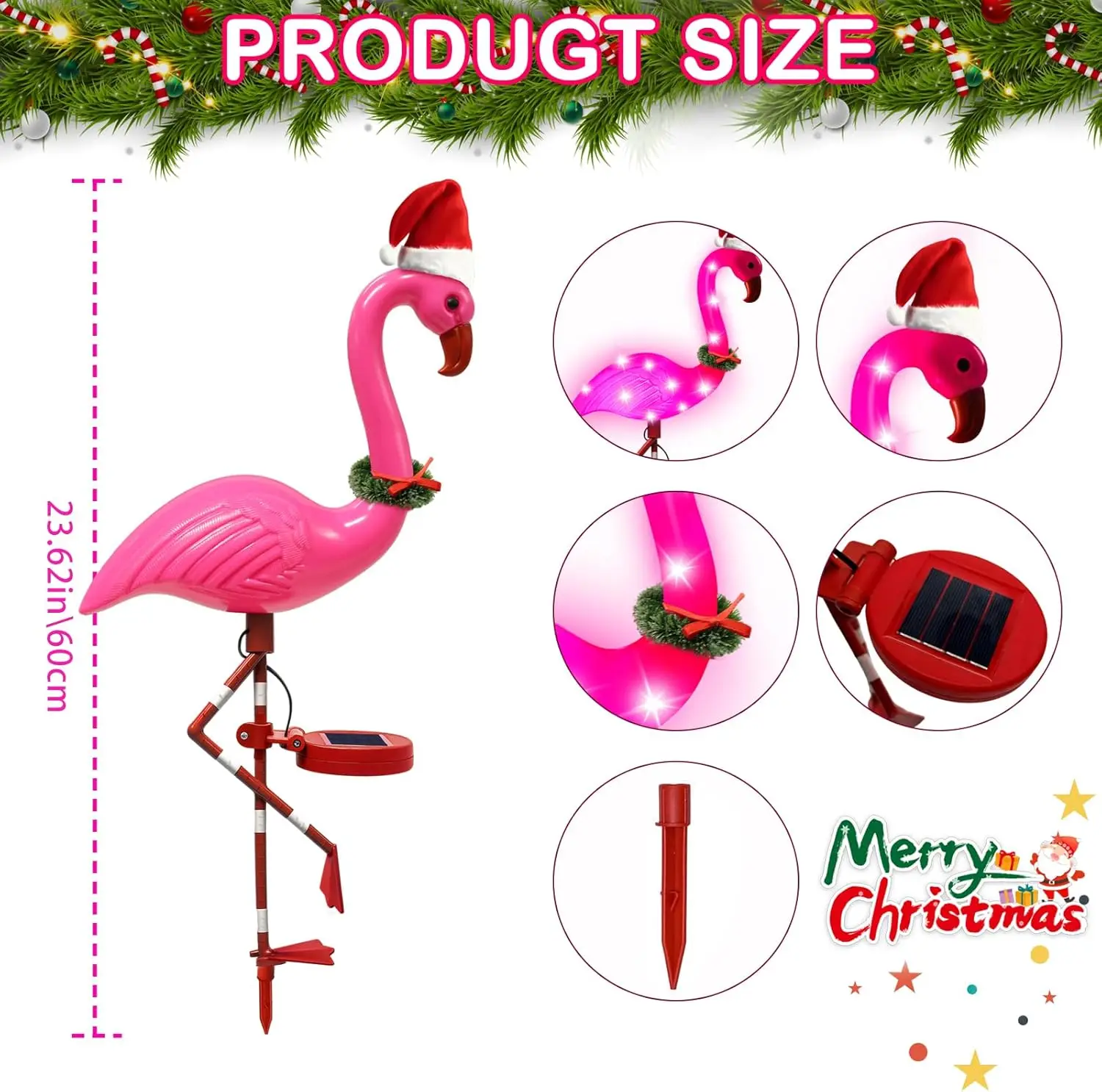 Paquete de 2 luces solares de flamencos, decoración impermeable para jardín al aire libre para patio, patio, camino, regalo perfecto para mujeres