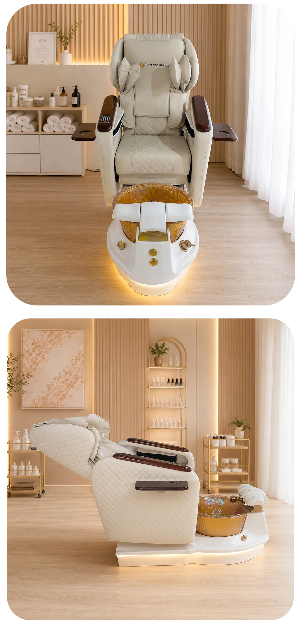 Massage-Pediküre-Spa-Stuhl mit Fußwanne, Holzarmlehne, verstellbarer Maniküre-Fußpflege-Liege, LED-Lichtbasis, Salon-Nagelstudio-Ausstattung – Detail 10