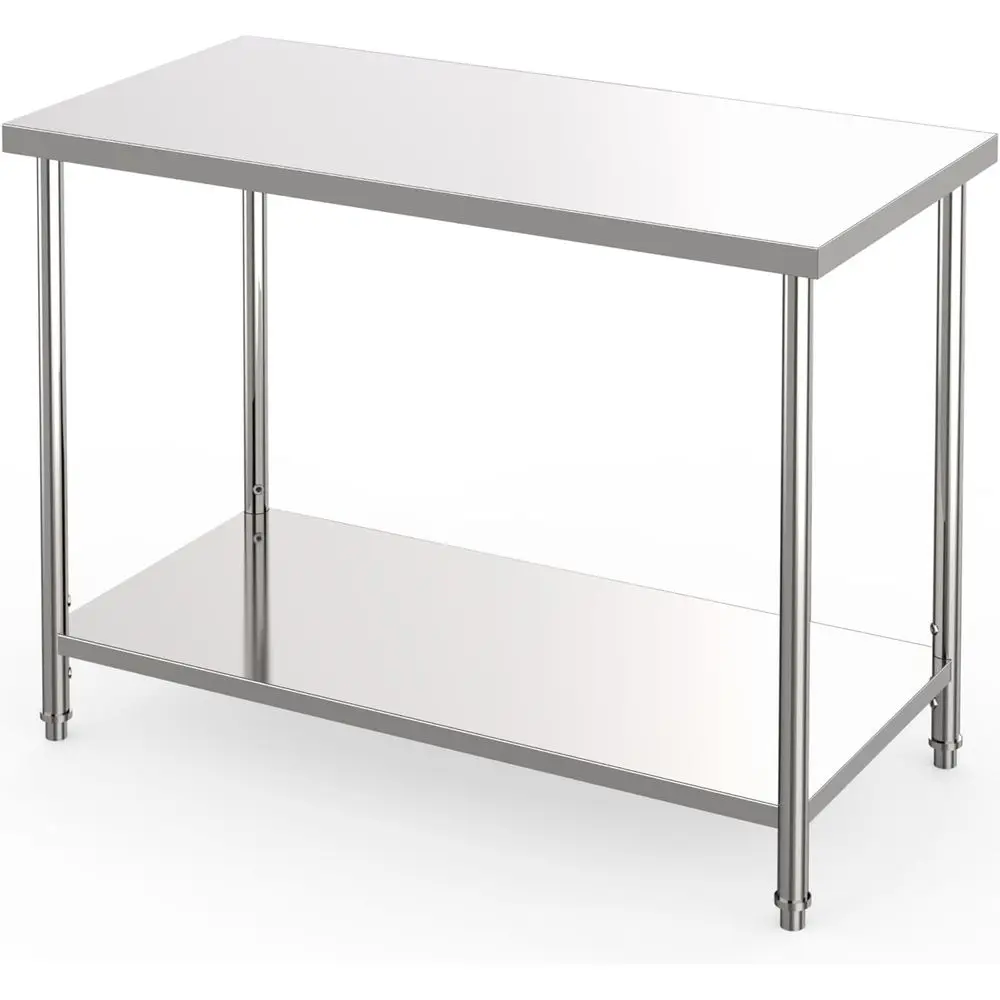 

60 x 24 NSF 2 Tier Prep Table with Adjustable Foot & Under Shelf, Heavy Duty Commercial Worktable for Restaurant, Home, Kitchen,
