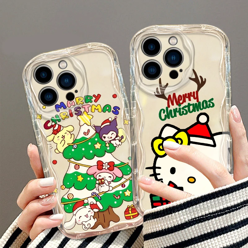 Sanrio Christmas Hello Kitty Cover For Apple iPhone 15 14 13 12 11 XS XR X 7 8 Pro Plus Max Transparent Soft Wave Oil