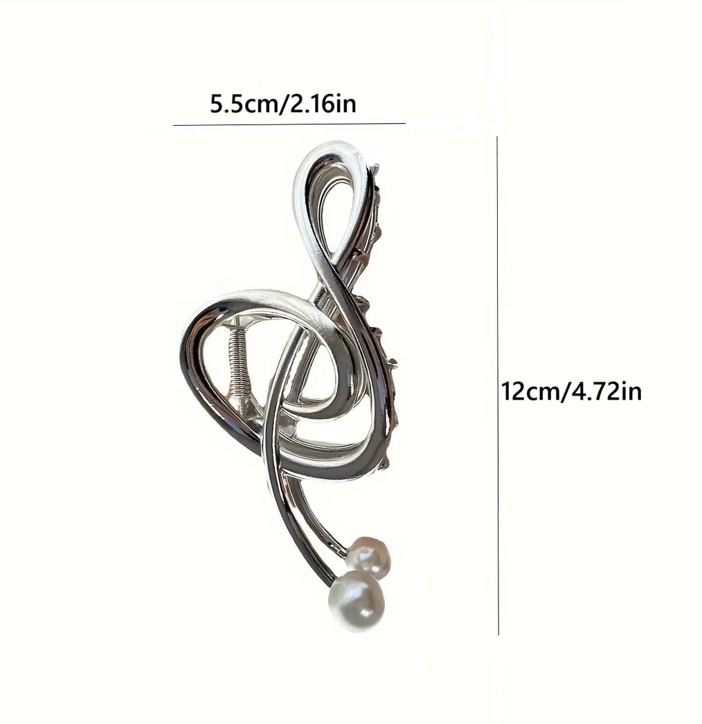 Elegant Musical Note Pearl Hair Claw Clip Gold Silver Metal Hairpins Large Ponytail Shark Clip Fashion Hair Accessories Women