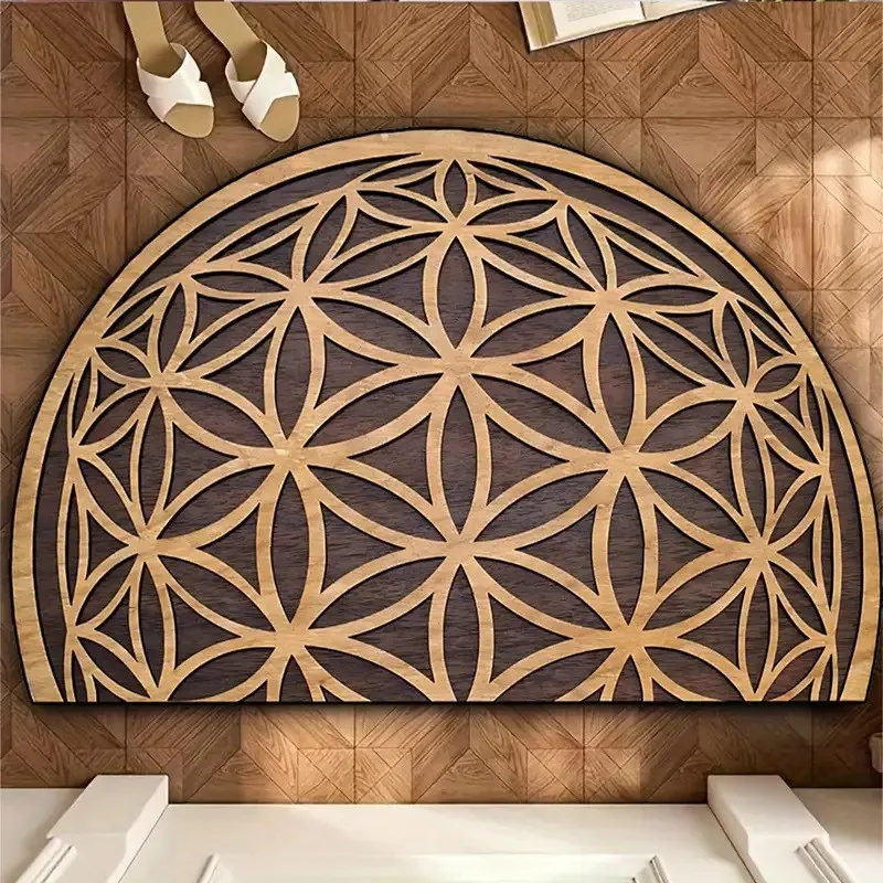 VIKAMA Geometric Line Printed Half Circle Carpet Absorbent Anti Slip Soft Floor Mat Indoor Home Decoration