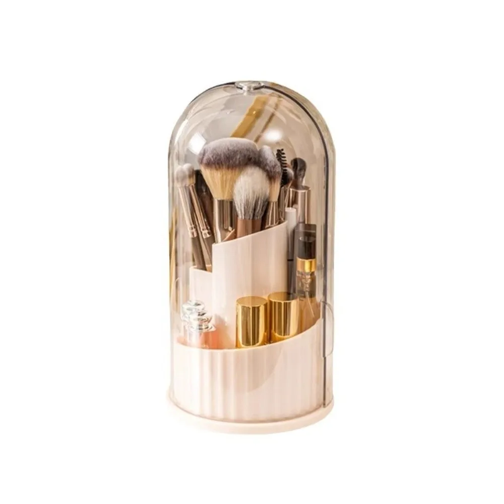 

360° Rotating Makeup Brush Holder Large Capacity with Lid Makeup Brush Storage Bucket Dustproof Clear Cosmetic Organizer Desktop