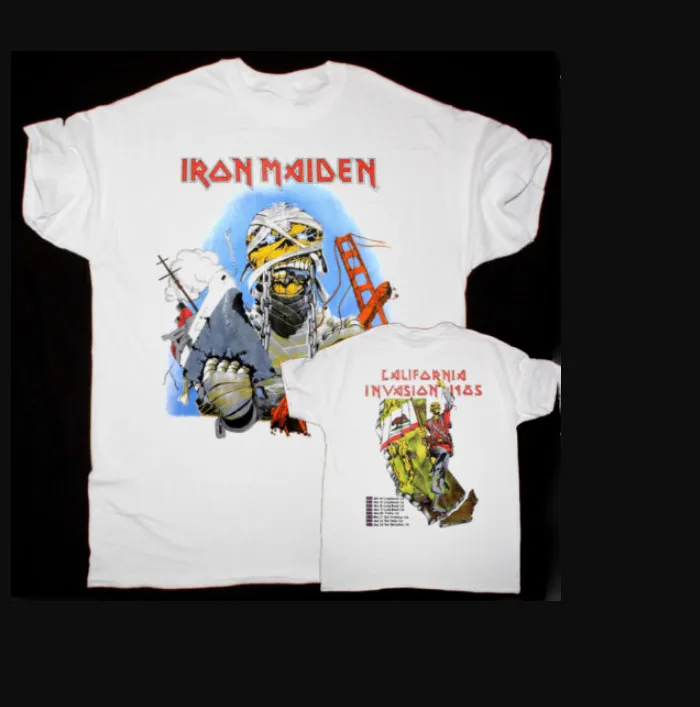 Iron Maiden nueva camiseta blanca California Invasion camiseta gráfica Vintage de doble cara Unisex