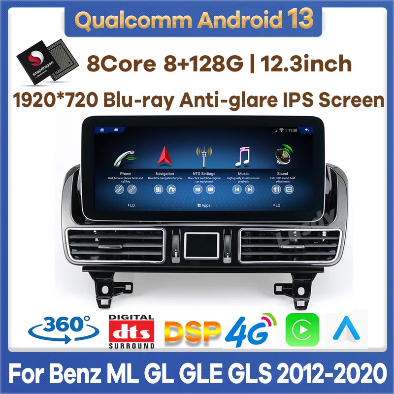 

12.3incn Android 13 Car Video Player for Mercedes Benz ML GL GLE GLS 2012-2020 Auto Radio Stereo GPS DVD CarPlay Screen