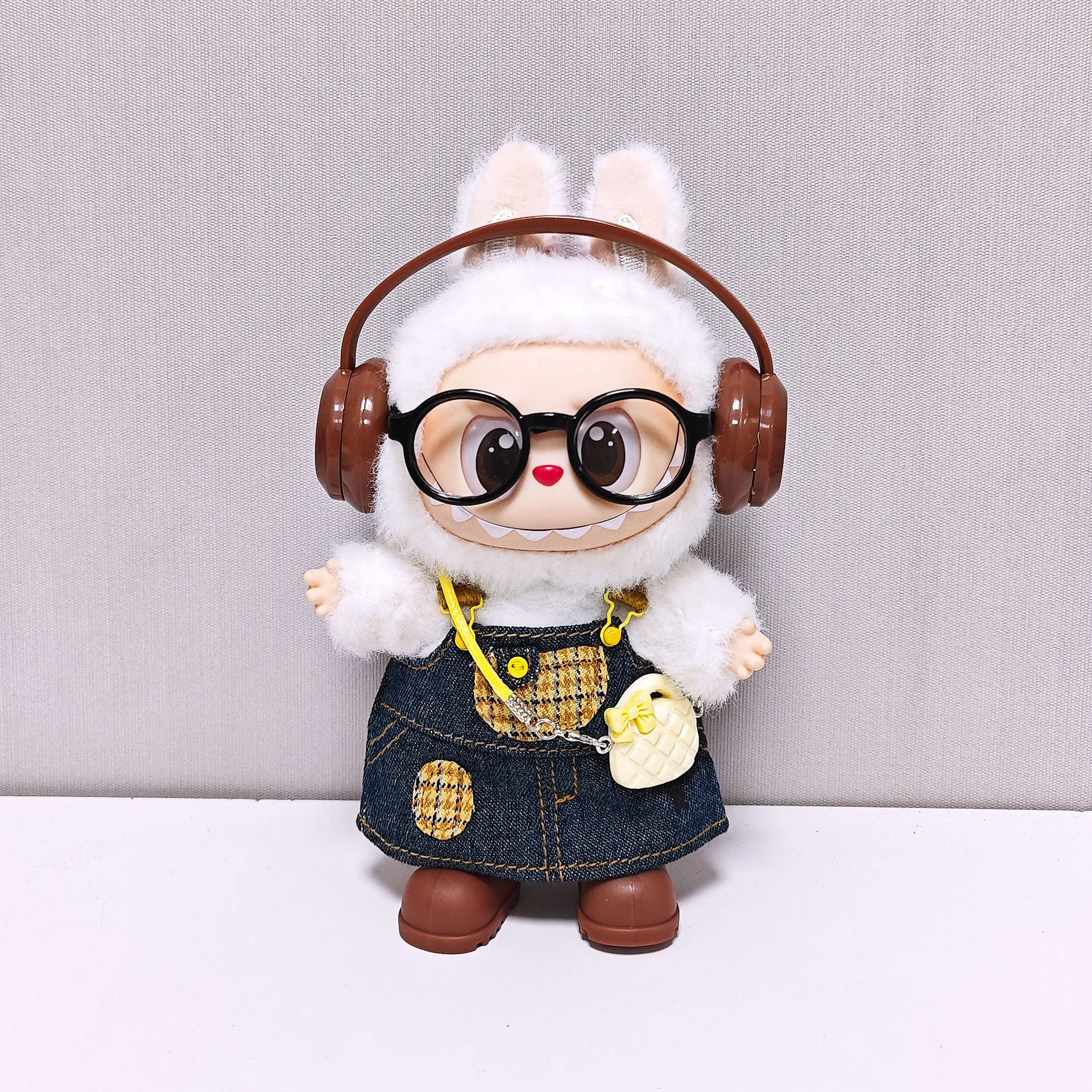 

17cm Labubu Doll Clothes Blue Checkered Shirt Ripped Jeans Set Labubu Outfit Clothing Accessories for 1st-3rd