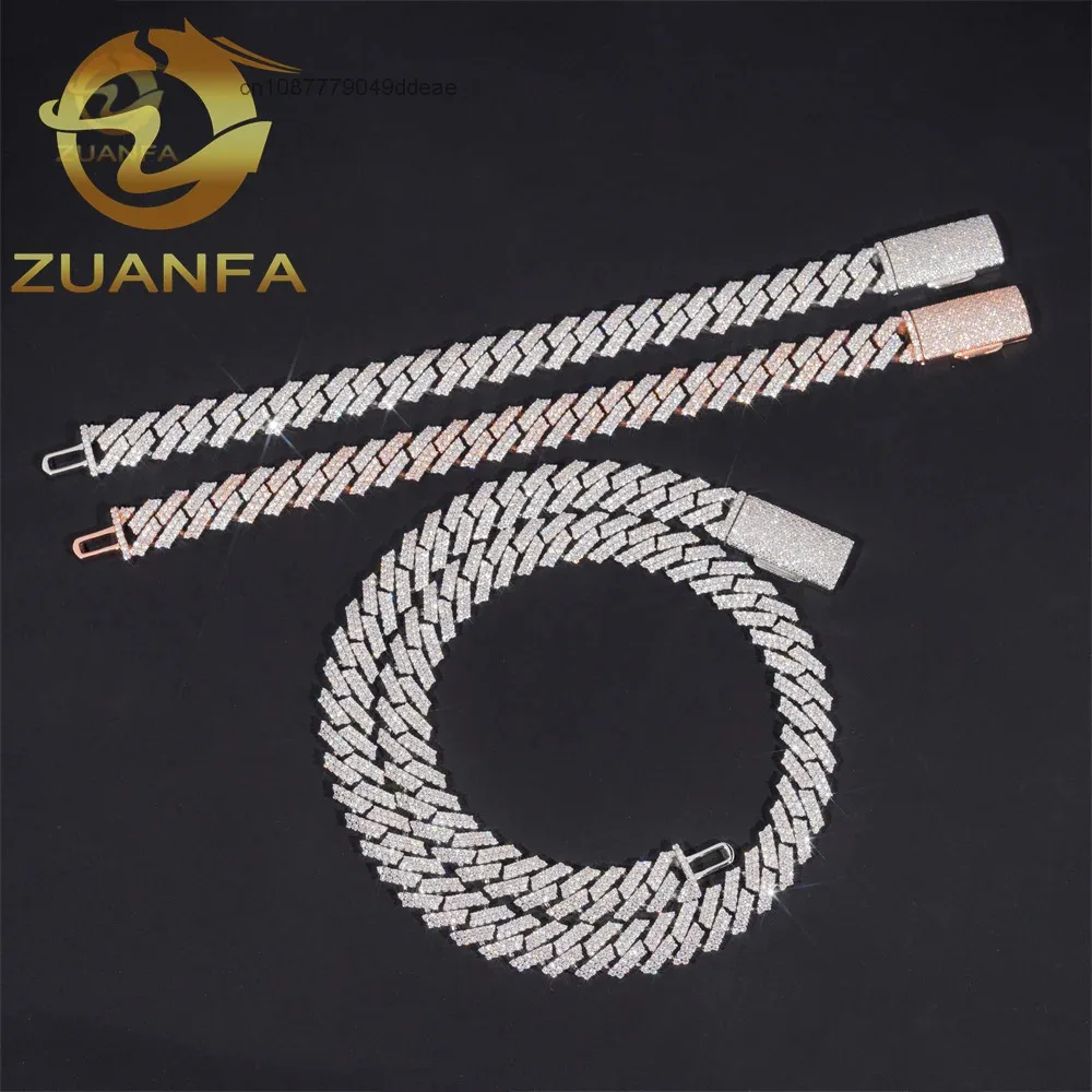 2Row 12mm Moissanite Hip Hop Jewelry 925 Sterling Silver Cuban Link Chain for Men Moissanite Link Pass Diamond Tester..