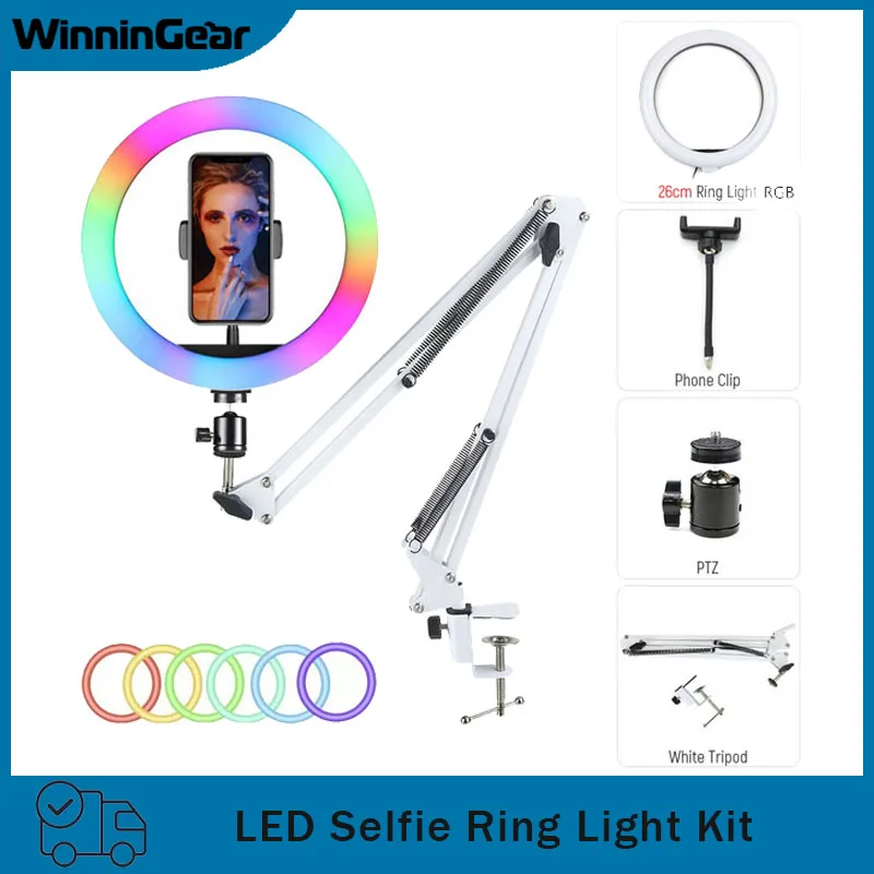 Dimmable LED Selfie Ring Light USB ring lamp Photography Light With Long Arm Holder Stand For Youtube VK Tiktok Photo Studio