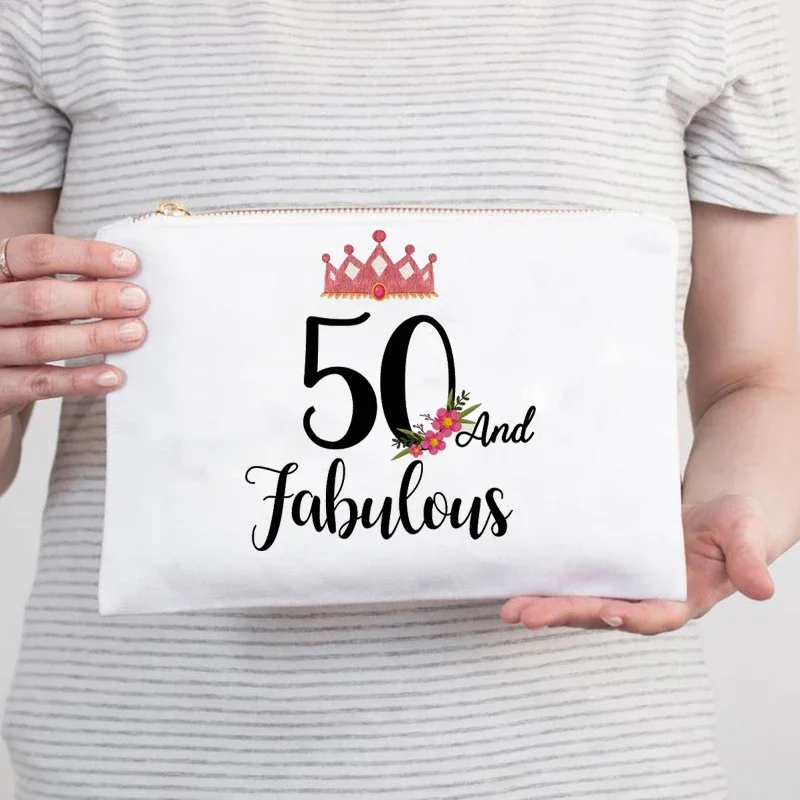 50 & Fabulous Crown Makeup travel bag mom friend Aunt sister 50th 50 years old fifty Birthday Party Anniversary Gift present