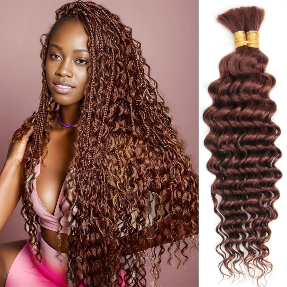 Deep Wave Bulk Human Hair for Braiding No Weft Human Braiding Hair For Boho Braids Brazilian Virgin Human Hair Extensions 33#