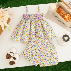 2pc/Set Baby Girl Suit Summer Floral Camisole Top Shorts Girls Baby Clothes Girl Cute Girls Beach Suit Costume for Baby ﻿