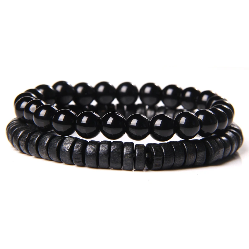2Pcs Men Stone Stretch Bracelet Vintage Classic Natural Tiger Eye Lava Hematite Turquois Gem Distance Bangle Yoga Jewelry Gift