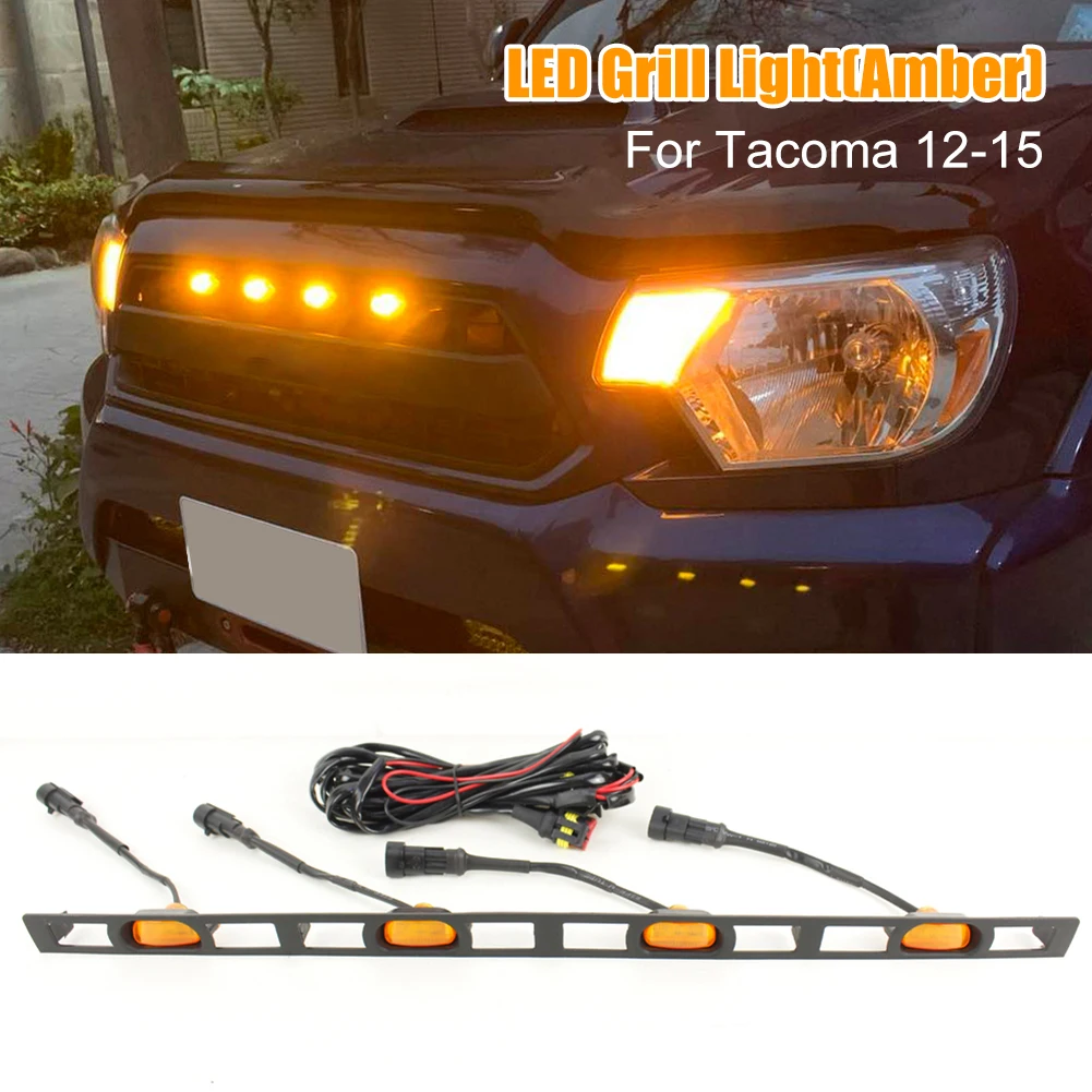 

LED Grill Lights 4Pcs Amber Yellow Warning Light Grille Driving Light with Fuse Harness for Toyota Tacoma 2012 2013 2014 2015