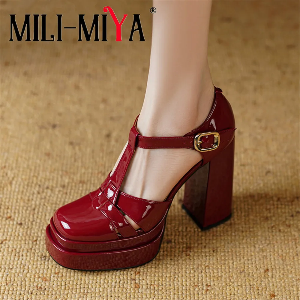 

MILI-MIYA Fashion Square Toe Weave Upper Women Cow Leather Pumps Thick Heels Platform Solid Color Dress Party Shoes For Ladies